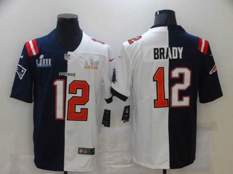 Men New England Patriots 12 Brady Blue white Super Bowl LV Nike NFL Jerseys